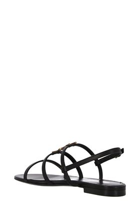 Brown leather cage logo plaque sandals from Saint Laurent | 652758BDATT1000